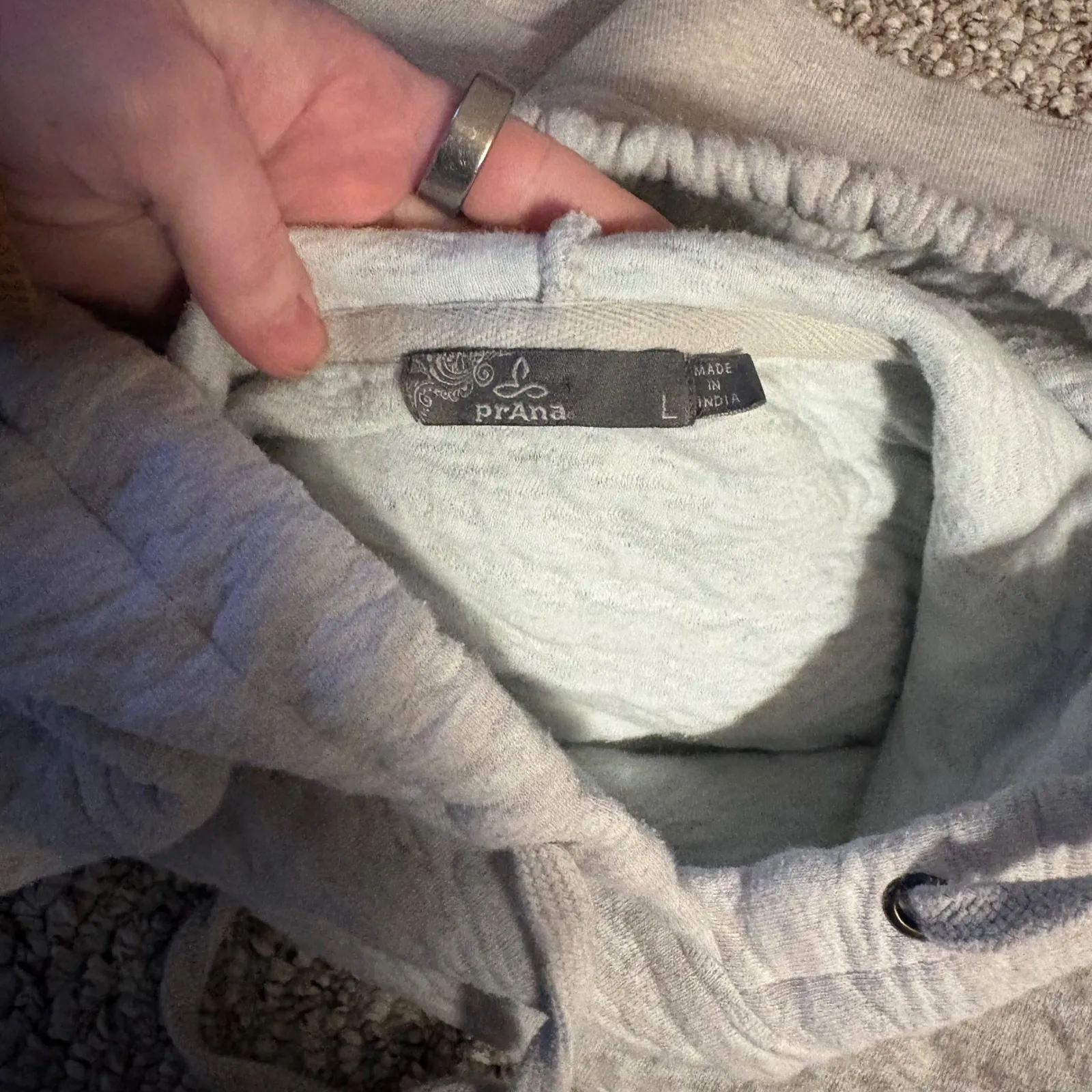 Prana Quilted Textured Hoodie Sweatshirt Organic Cotton Light Grey Size Large - Image 3