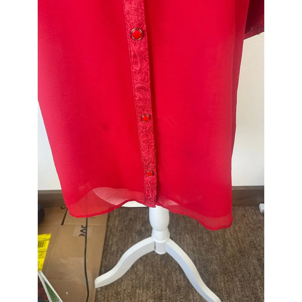 Maeve by Anthro Red Blouse Short Sleeve Semi Sheer Paisley Silk Womens US 2 - Image 4