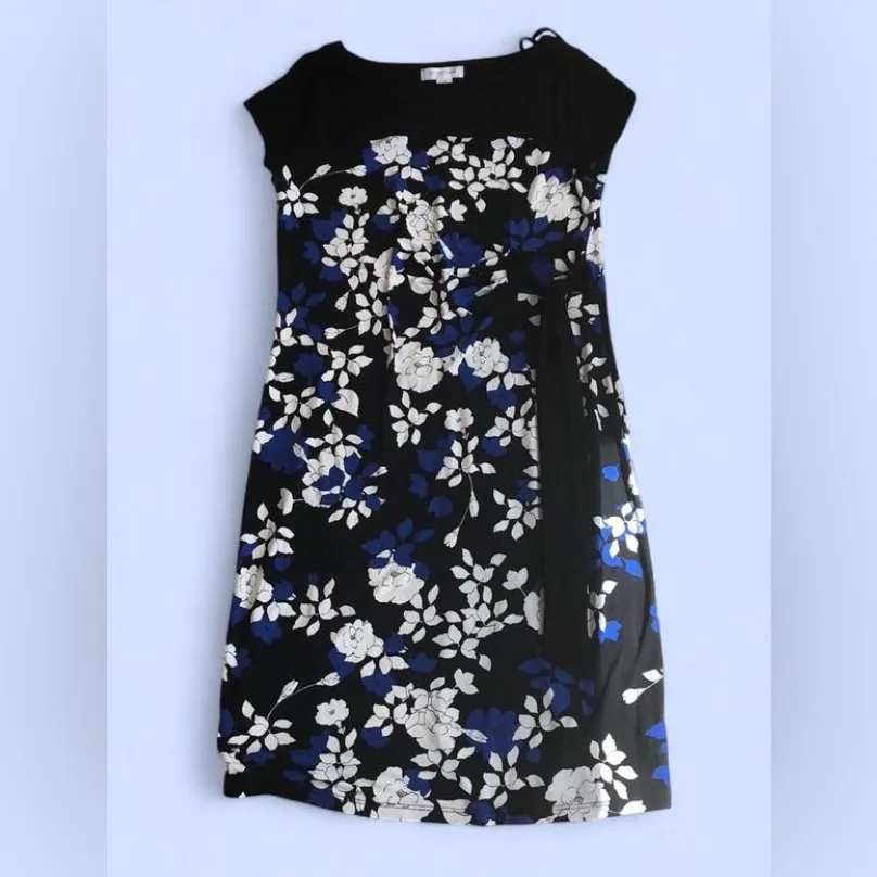 Motherhood Maternity Floral Black and Blue Dress size M - Image 2