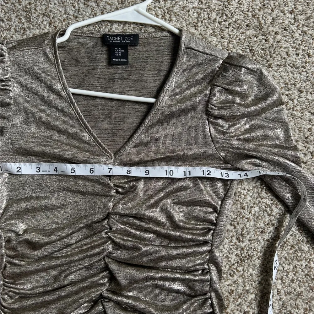 Rachel Zoe Gold Metallic Cinched Long Sleeve Party Formal Blouse XS - Image 5