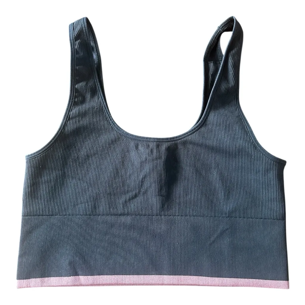 Outdoor Voices Seamless Rib Longline Bra in Black/Pink Large - Image 4