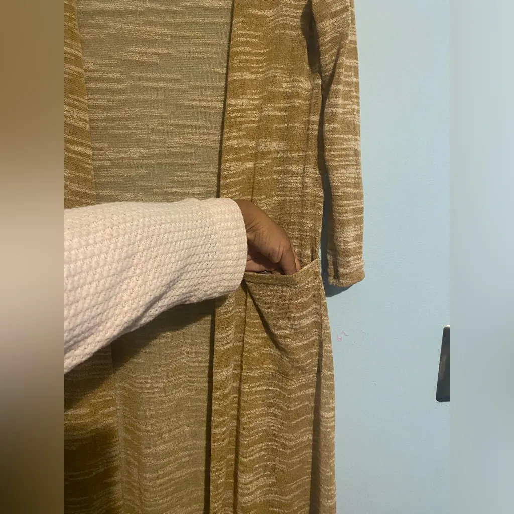 LULAROE SARAH WOMENS LONG CARDIGAN SWEATER DUSTER Mustard Yellow Pockets Size:XS - Image 6