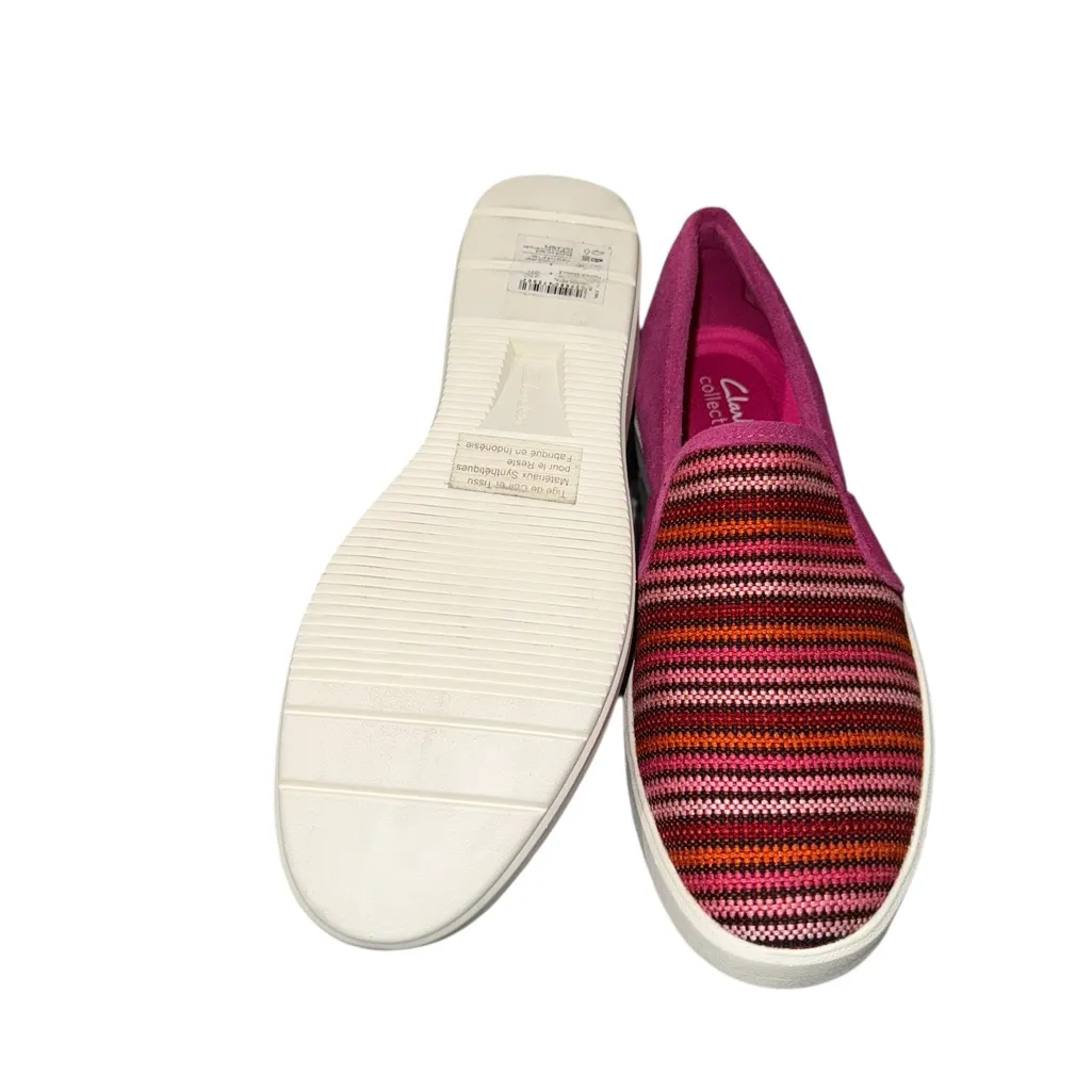 NEW Clarks Layton Petal 9W WIDE Slip On Comfort Sneakers fuchsia Pink - Image 8