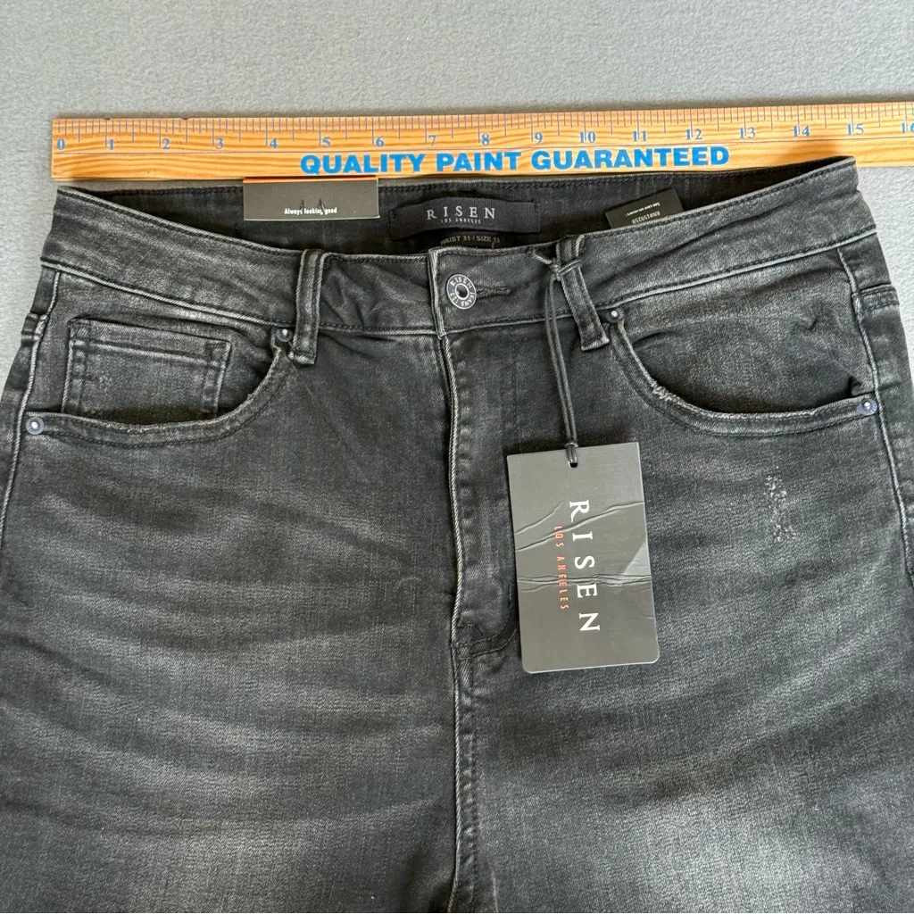NWT Risen Distressed High Waist Ankle Skinny Black Denim Edgy Jeans size‎ 31 Size undefined - Image 2