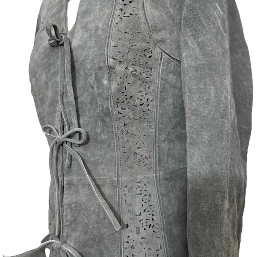 Carlos Falchi Gray Leather Jacket Structured Tie - Image 3
