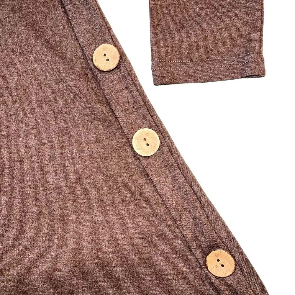 Igenjun Womens Asymmetrical Sweater Long Sleeve Button Accent Brown Medium - Image 3