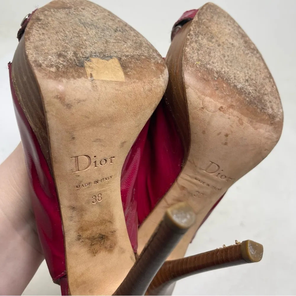 Dior Pink Patent Extreme Slingback Sandals sz 38 - Image 8