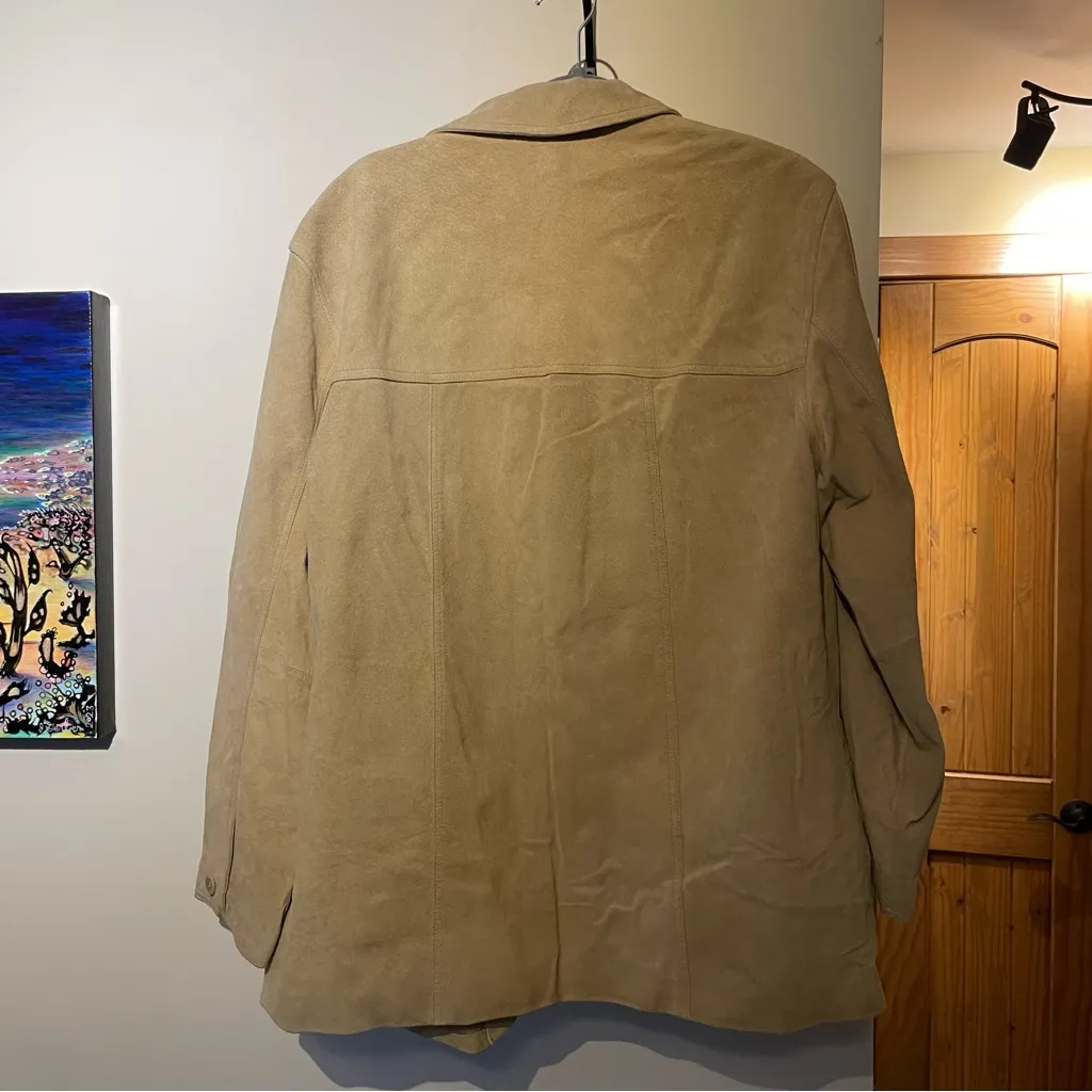 Vintage Camel Tan Genuine Suede Leather Barn Shirt Jacket Large - Image 4