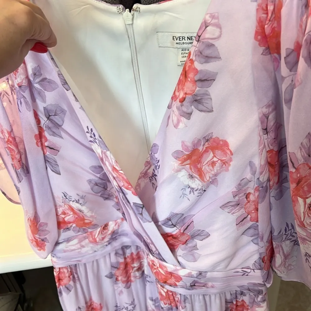 Ever New Melbourne lavender floral mini dress tiered, tulip sleeve size 8 US - Image 7