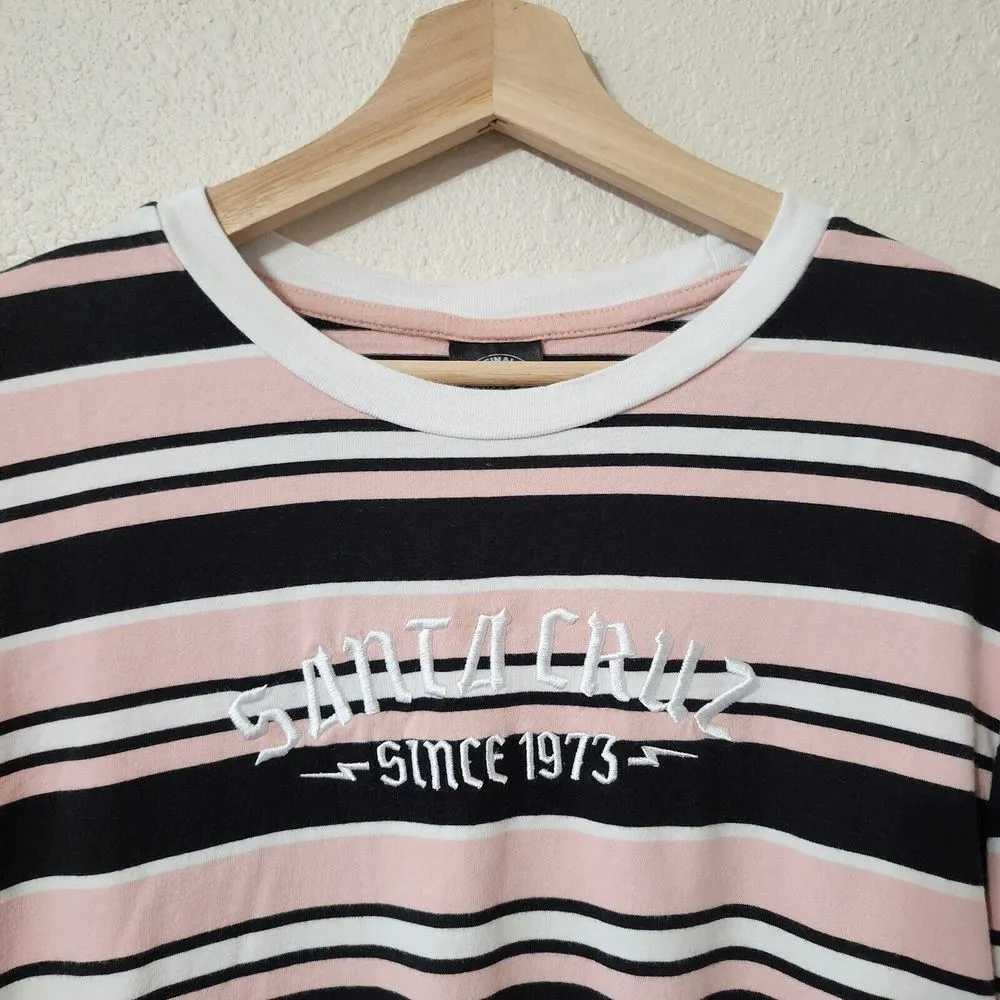 Santa Cruz Skateboards Striped T-Shirt Womens Size S Long Sleeve Pink Black - Image 5