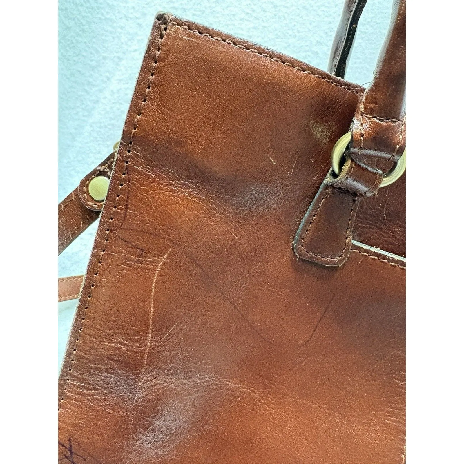 Patricia Nash Leather Primrose Satchel British Tan Tooled Bag *note* - Image 5