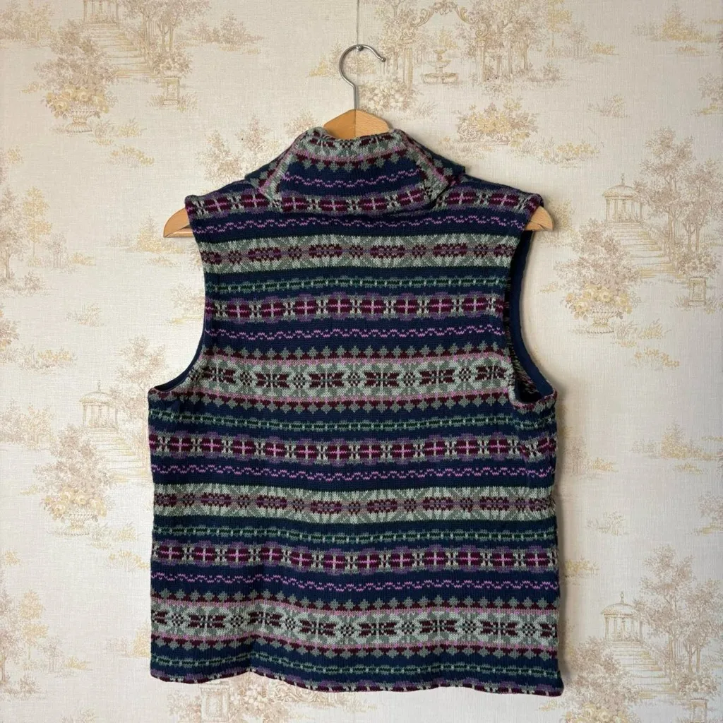 Vintage 90s Chaps purple green southwestern fair isle print sweater vest XL P - Image 3