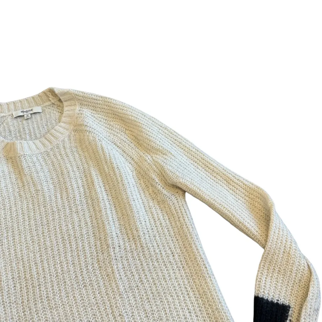 Madewell Color Block Sweater Off-White Black Stretch Wool Blend Size Medium - Image 5