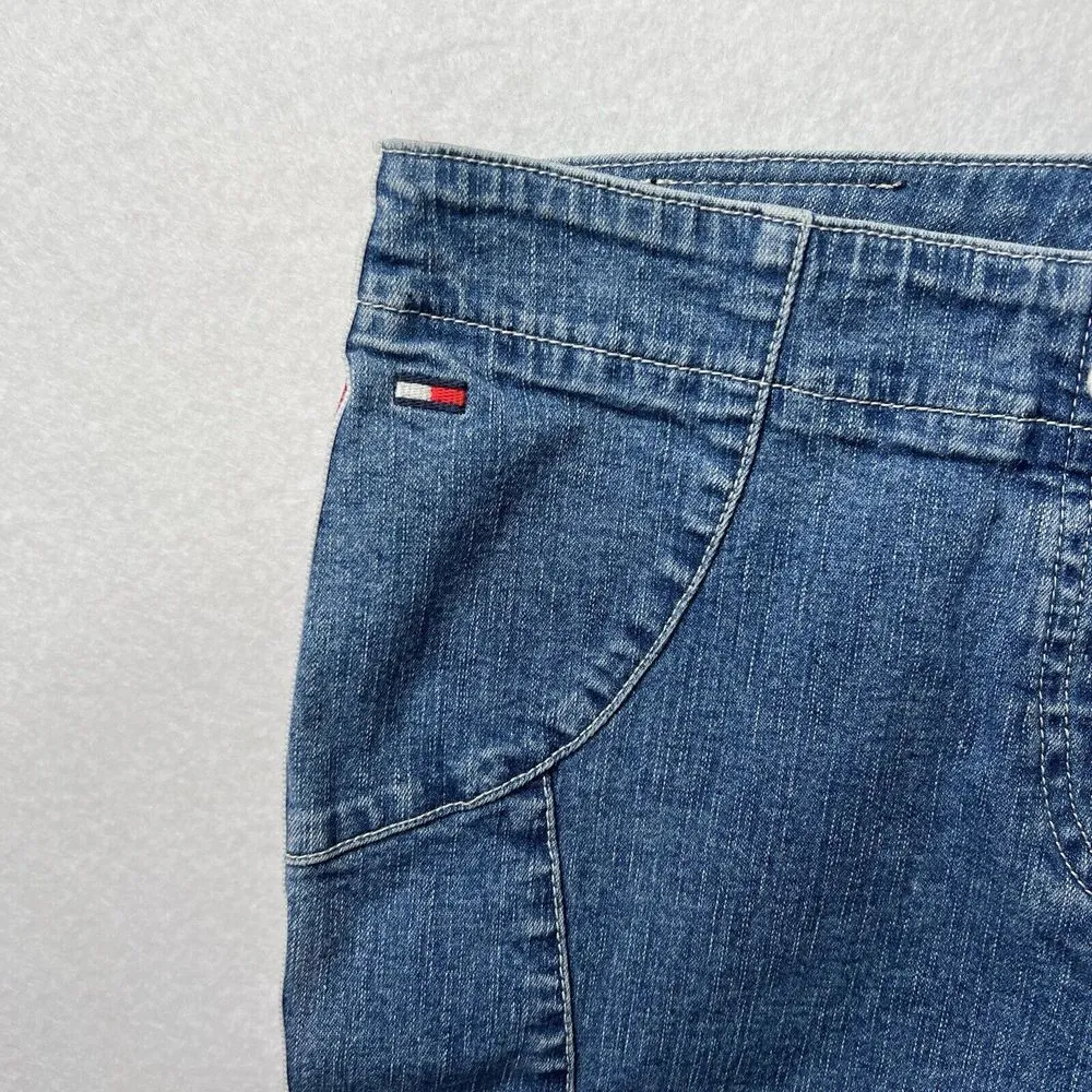 Tommy Jeans Y2K Lace‎ Up Denim Capri Pants Size 11 Blue Red White Stripe Vintage - Image 6