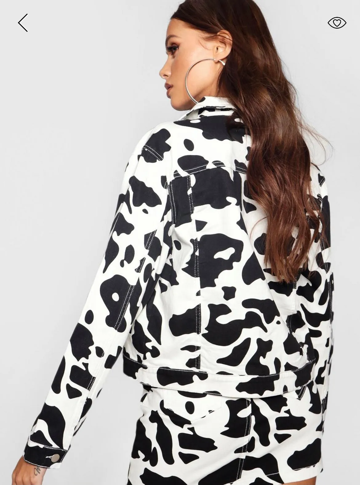 Boohoo Cow Print Cropped Denim Jacket - Image 4