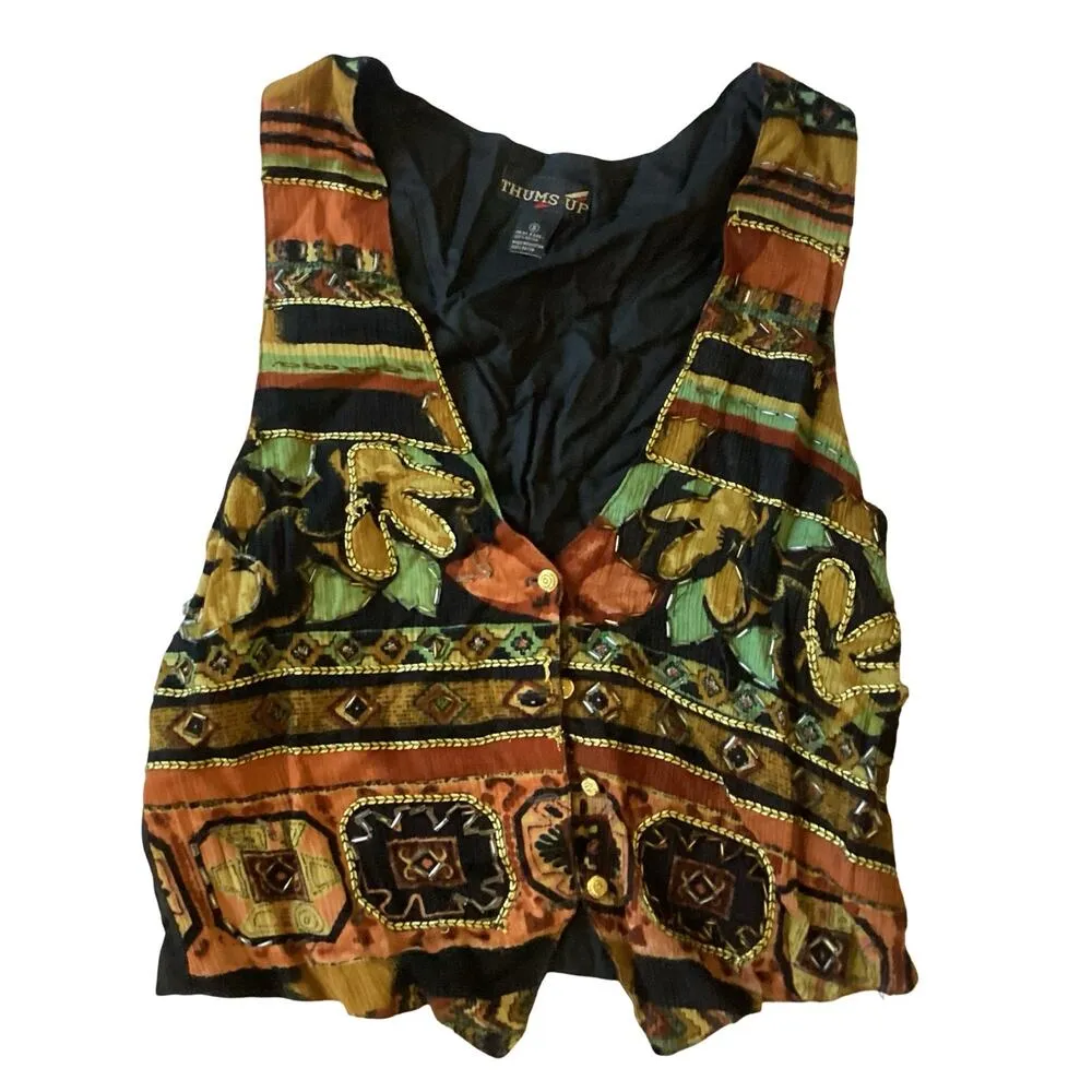 Vintage 80s Thums Up Beaded Vest Black - Image 3