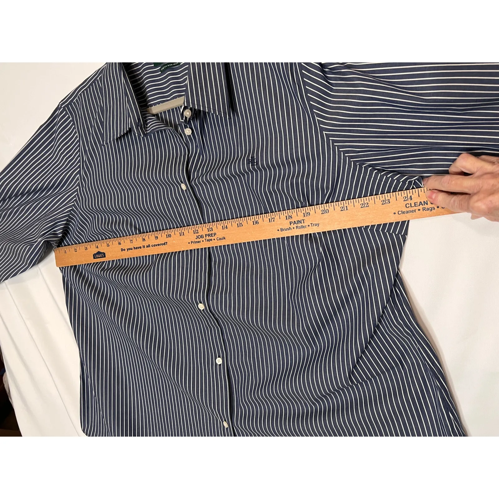 Ralph Lauren 2X shirt button-up grey/white pinstripe 3/4 sleeve office modest - Image 3