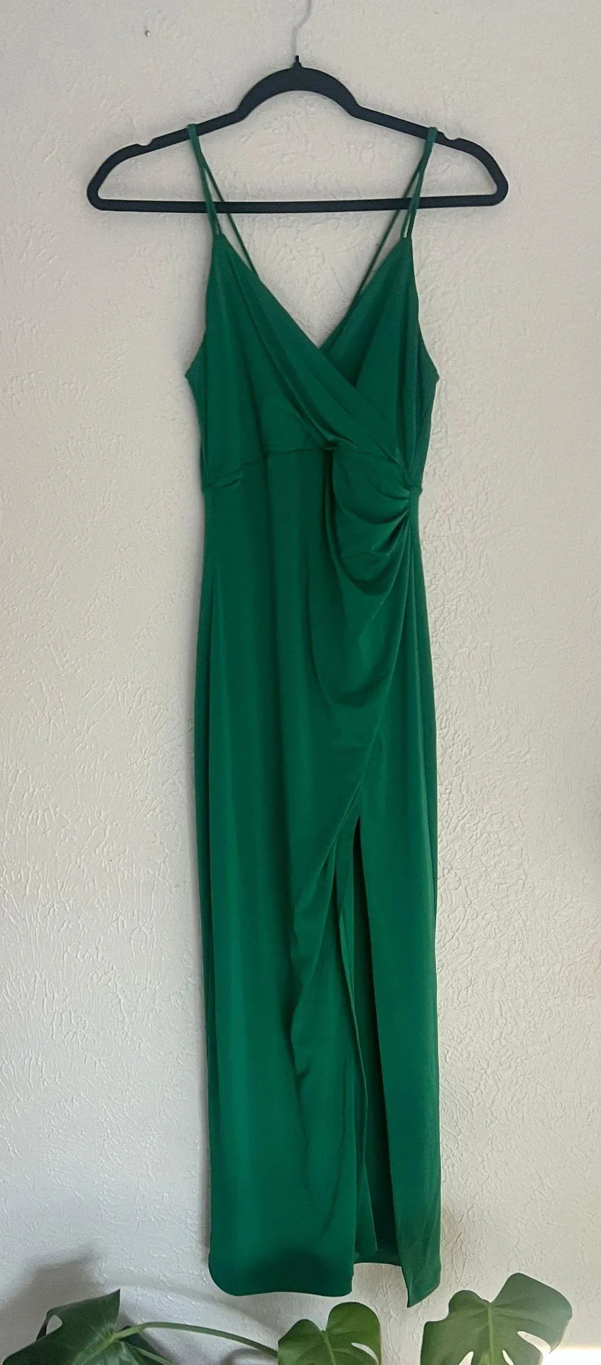 Nadia green low cut high slit spaghetti strap maxi dress 4 XS - Image 2