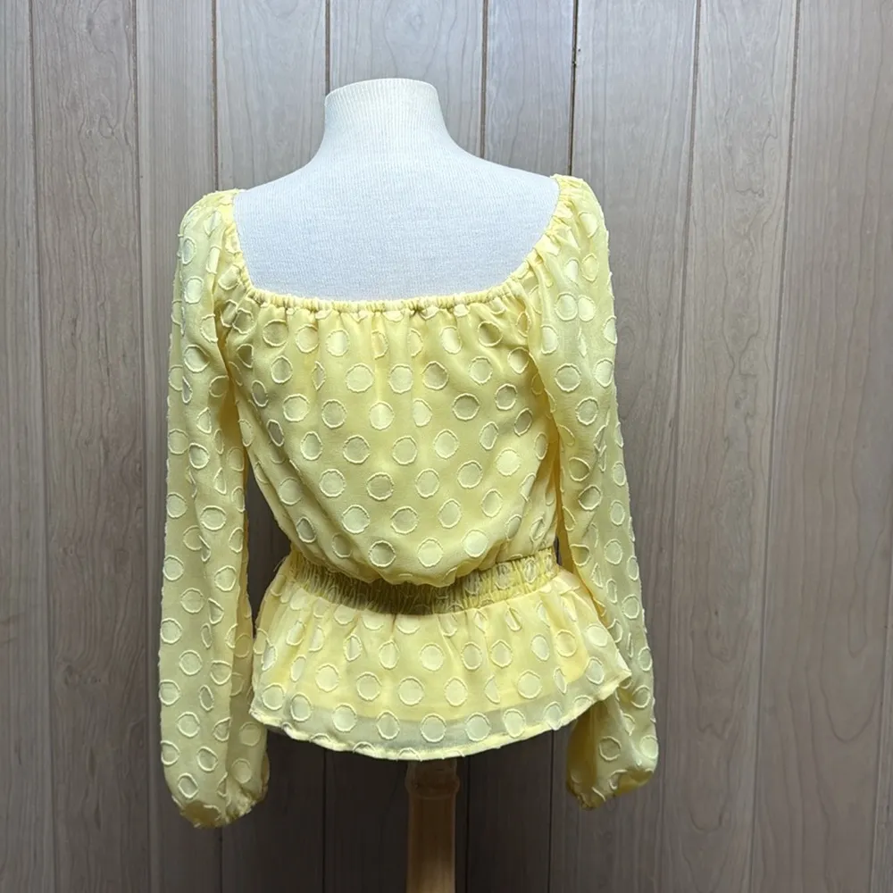 LC Lauren Conrad NWT Yellow Hello Sun Smocked Peplum Long Sleeve Blouse Size XS - Image 6