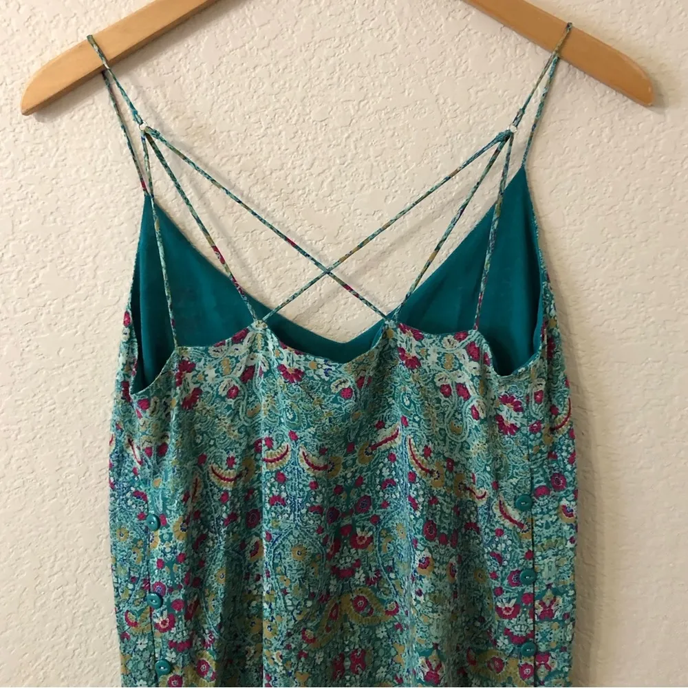 Maeve Anthropologie Strappy Silk Tunic Tank Top in Green Paisley Floral - Size 2 - Image 6