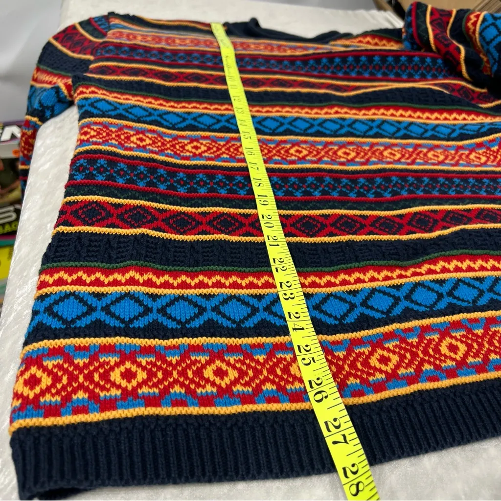 Vintage Multicolor Patterned Sweater fair isle stripe textured chunky knit Red Size M - Image 5