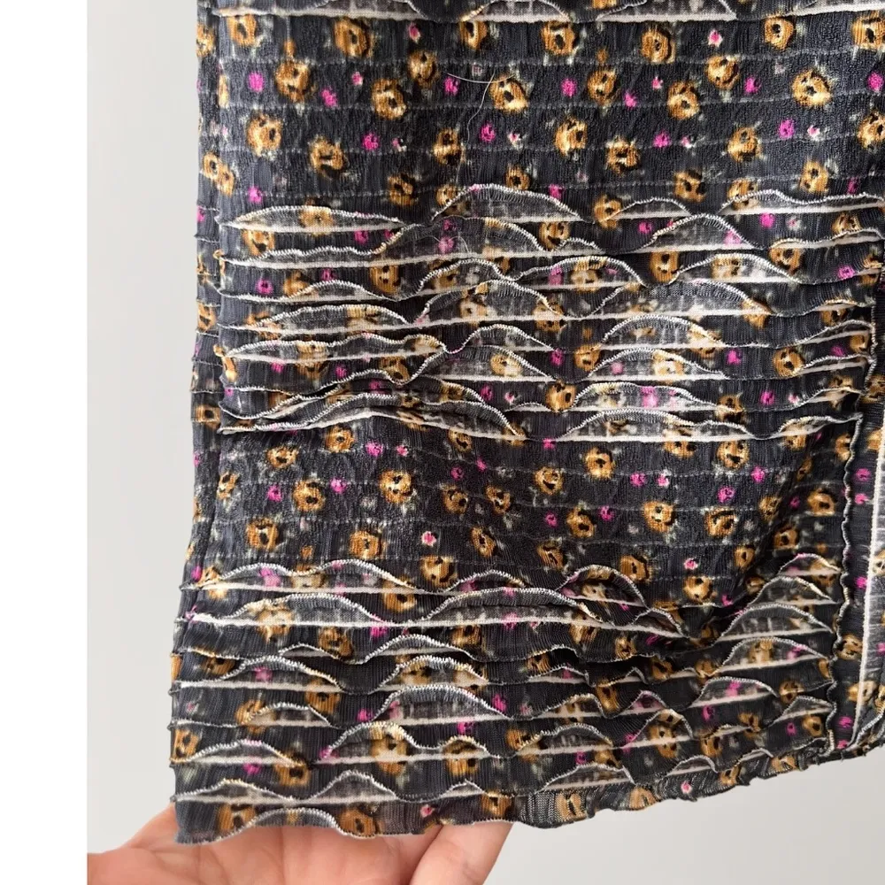 Free People Women's Gray Floral Mesh Ruffle Shimmy Bodycon Mini Dress Size S - Image 5