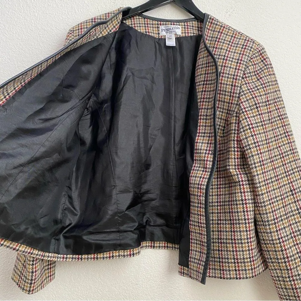 Vintage 60’s PENDLETON 100% Wool Houndstooth Plaid Women’s Blazer Size 16W Plus - Image 6