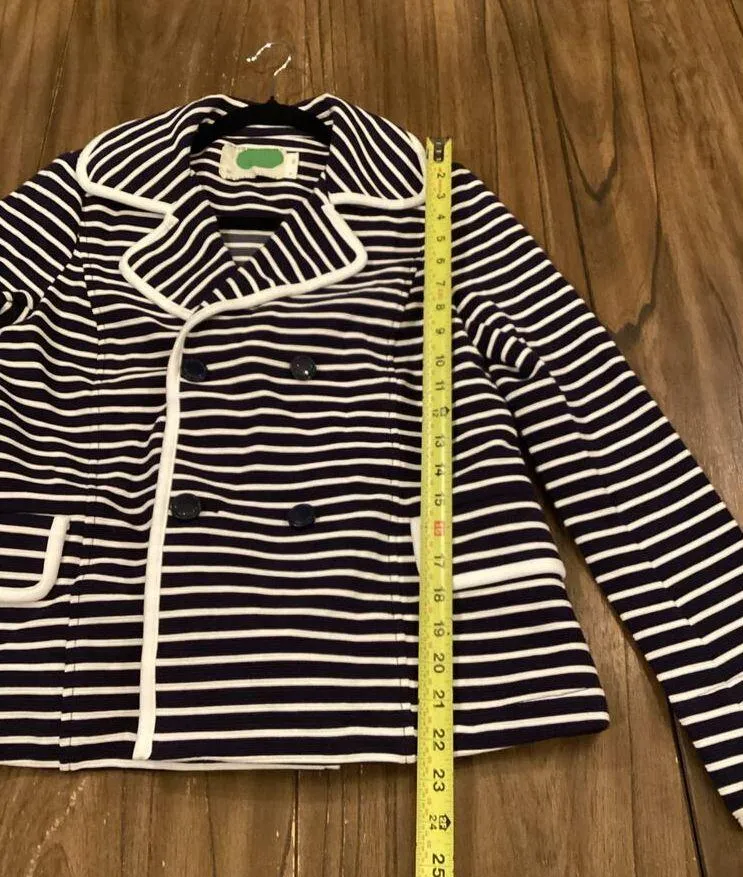 Anthropologie Striped Blazer Nautical Blue and White Double Breasted Jacket S - Image 6