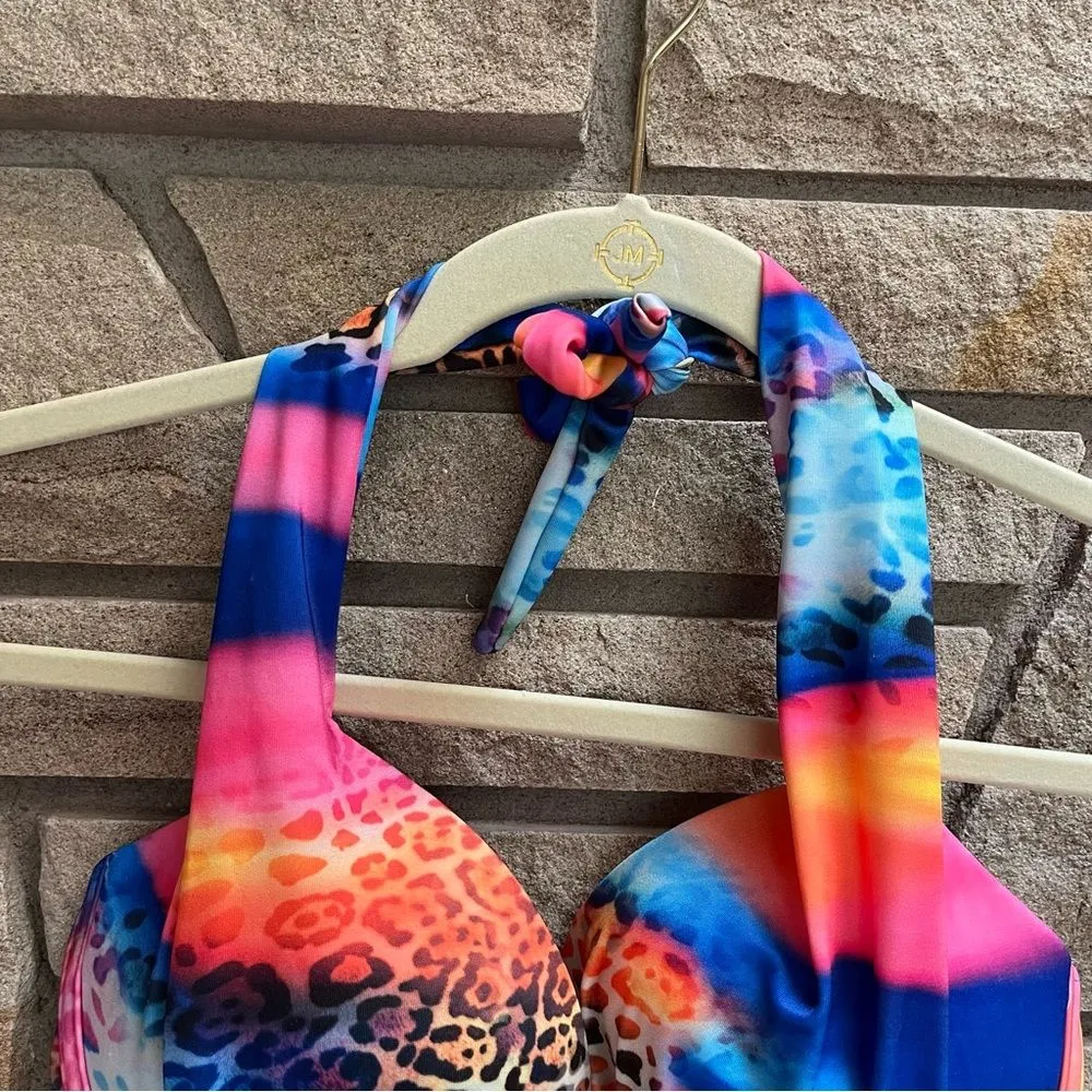 VENUS Marilyn Push-Up Halter Top 34C Vivid Colorful Animal Print Lisa frank - Image 3