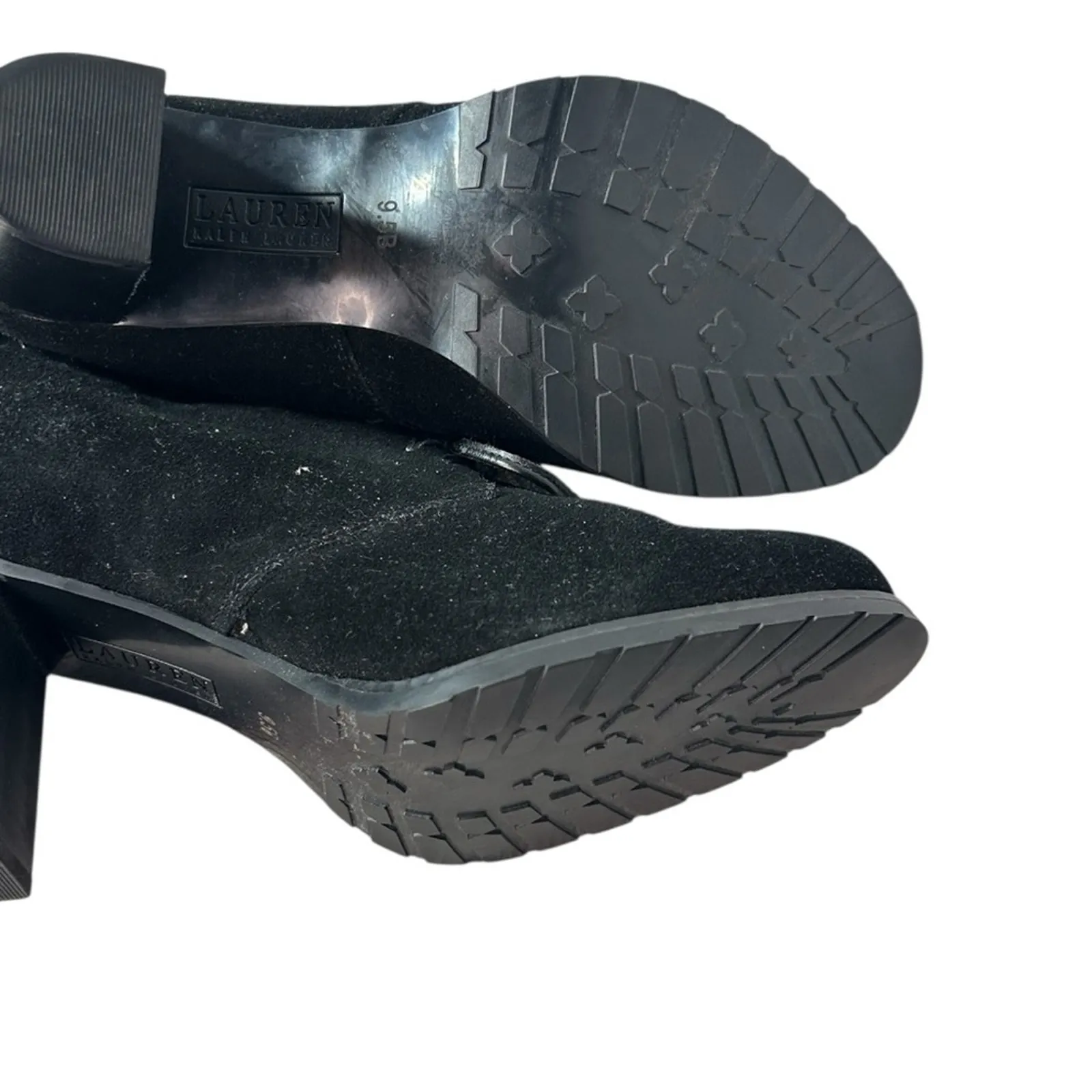 Ralph Lauren Carla Black Suede Lace-Up Ankle Boots 9.5 Block Heel Academia - Image 7