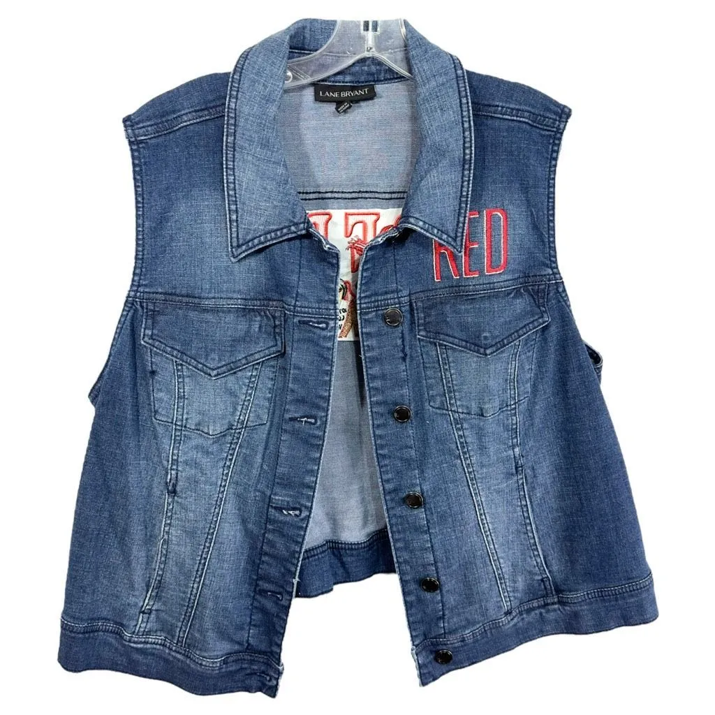 Taylor Swift Denim Vest Custom Embroidered Red Album Lane Bryant Blue‎ 188 - Image 9