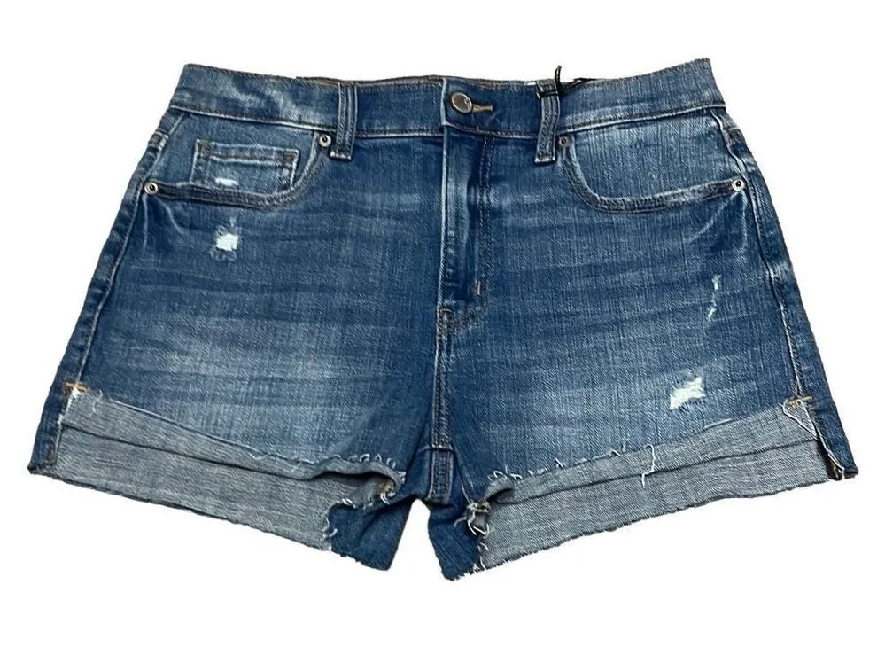 Cosmic Blue Love 28" Cutoff Denim Shorts Blue Pockets Stretch Distressed NWT - Image 1