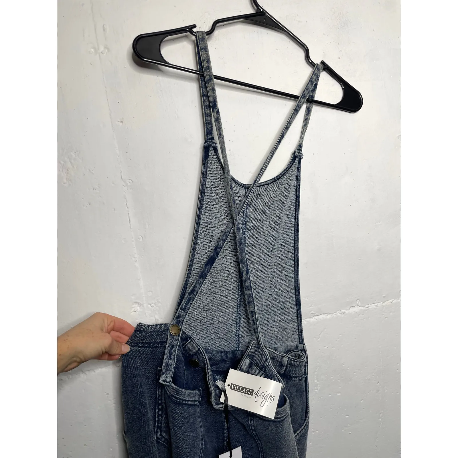NEW Z Supply Knit Denim Overalls Womens Size Small Indigo - Image 3