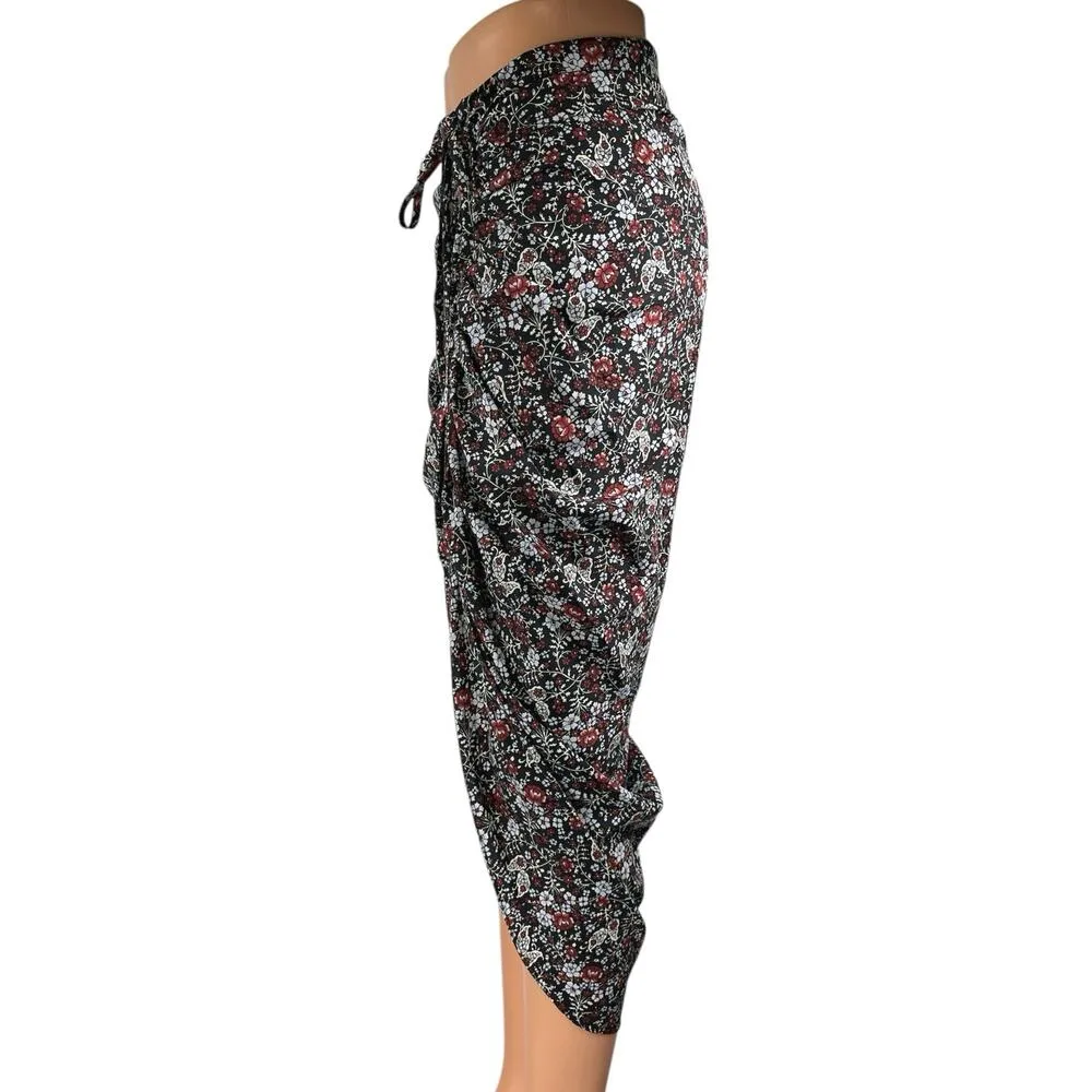 Veronica Beard Black Silk Floral High Waisted Ruched Pencil Midi Skirt Size 2 - Image 2