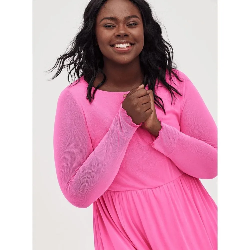 Torrid Hot Pink Glo Mesh Ruffle Tiered Mini Dress XL/14 NWT - Image 10