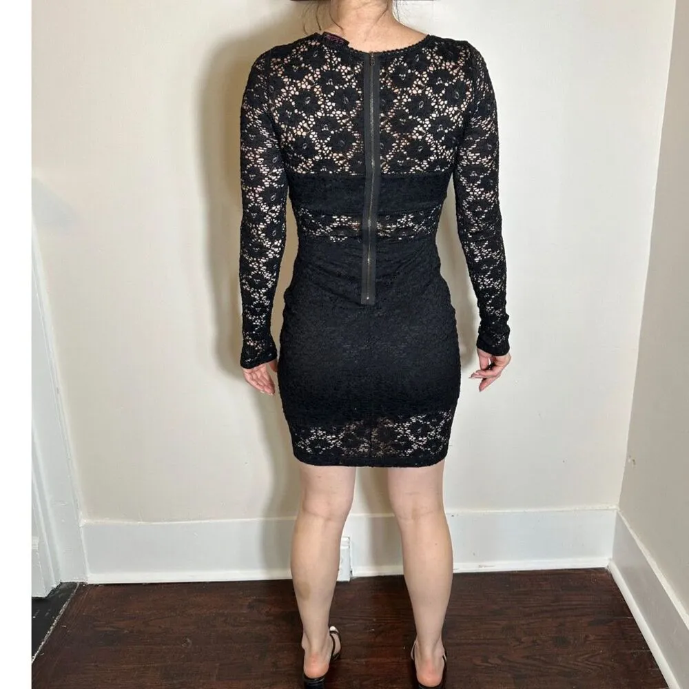 Whimsigoth Black Lace Sheer Mini Dress Size Small - Image 4