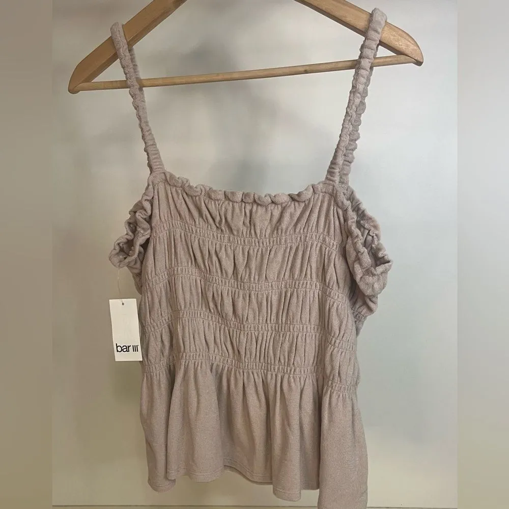 NWT Bar III Women's Square Neckline Terry Ruffled Smocked Top Naturally Nude XL - Image 3