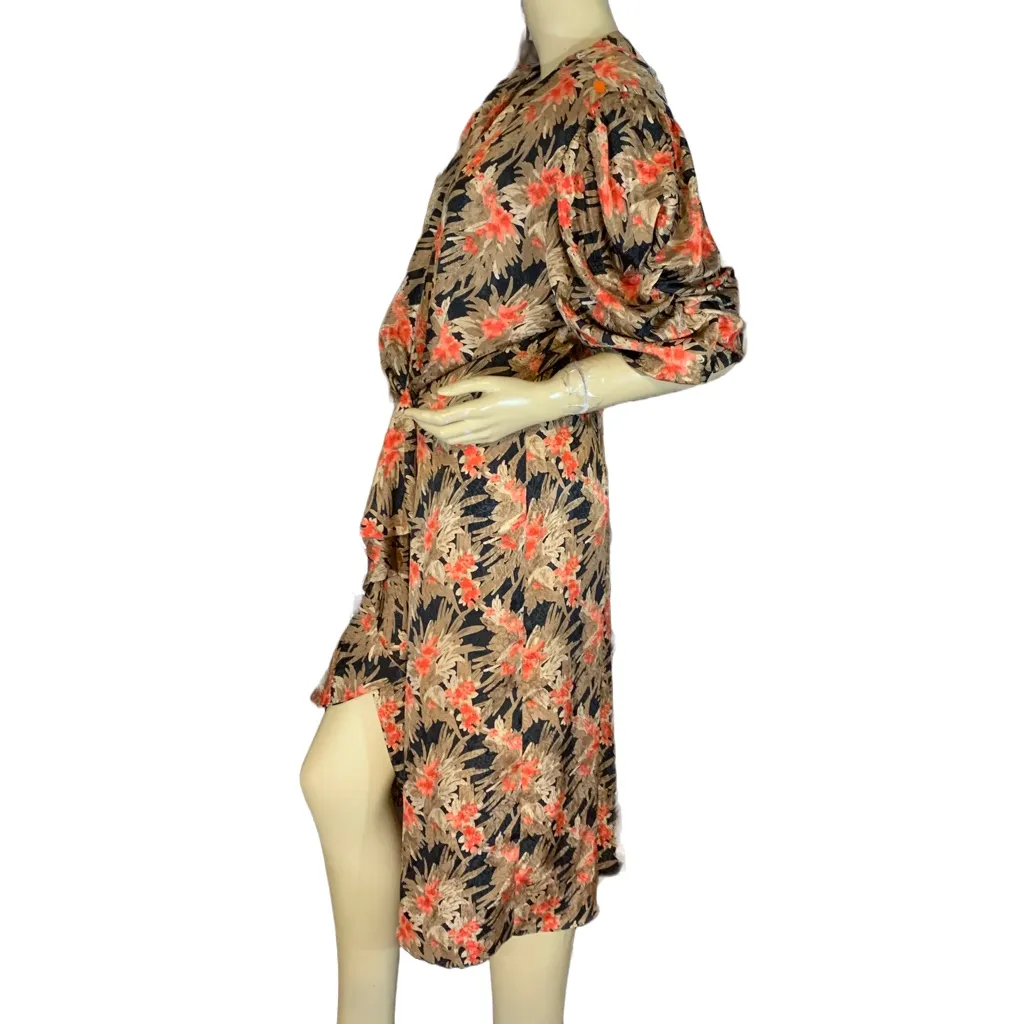 VINTAGE 1990'S DAVID ROSE ORANGE, GOLD & BLACK SATIN WRAP DRESS (22.5) Size undefined - Image 3