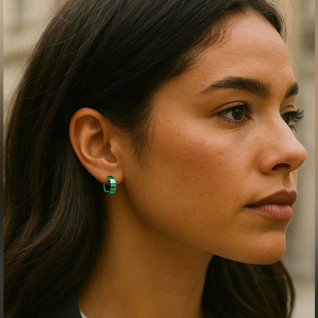 Turquoise Stainless Steel Huggie Hoop Earrings – 8mm Unisex Sleeper Style Blue - Image 2