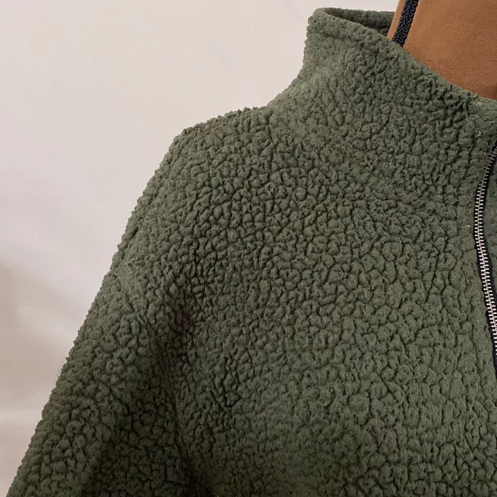 Pink Victoria’s Secret fleece quarter zip soft shell pullover jacket olive sz M - Image 9