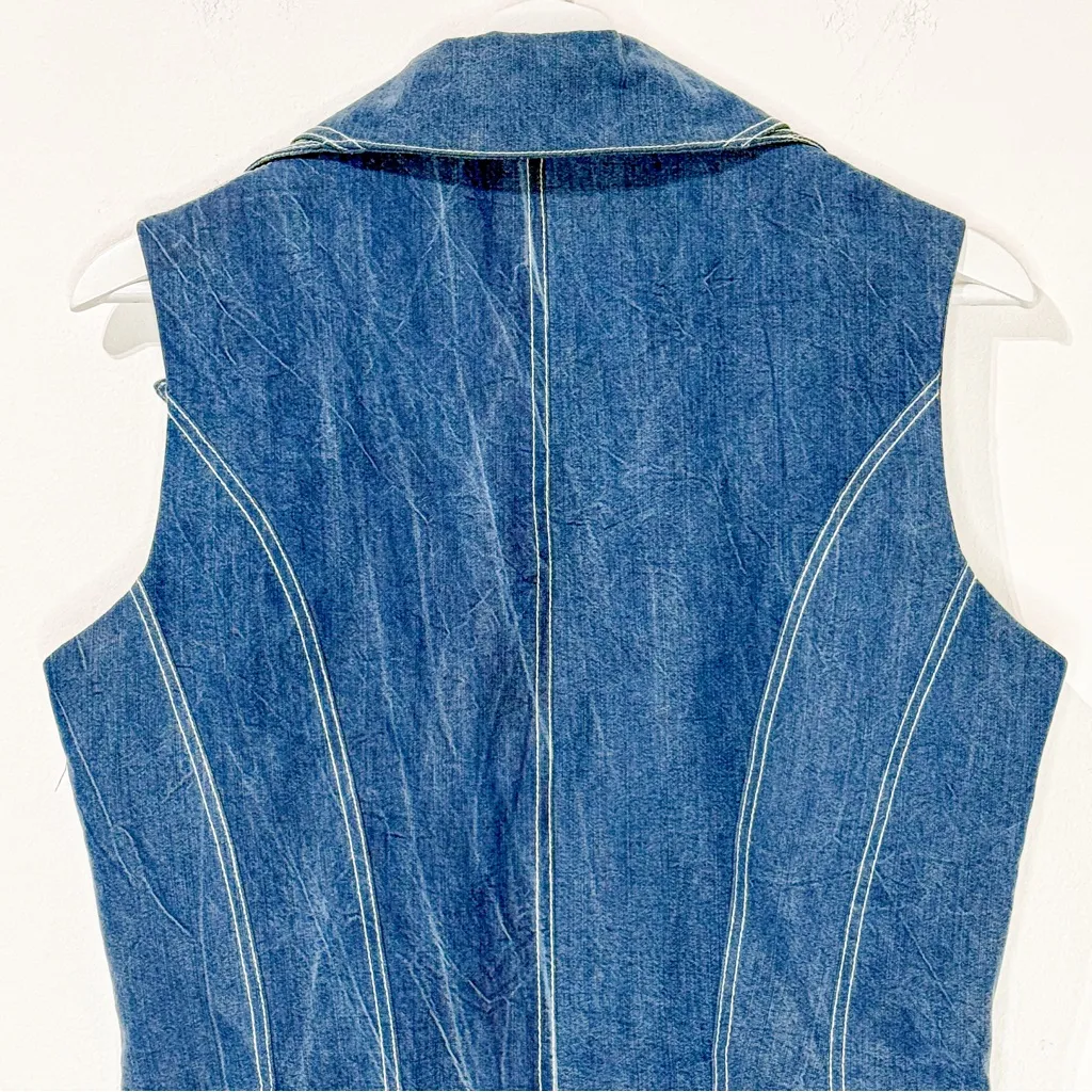 Vintage Cache Light Blue Denim Corset Vest Moto Style Zipped Y2K 100% Tencel - Image 6