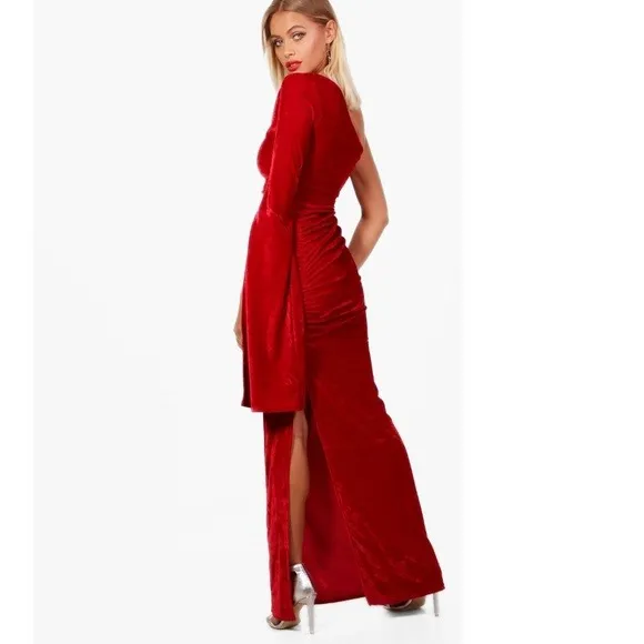 boohoo red velvet maxi dress size small 4 6 olivia - Image 4