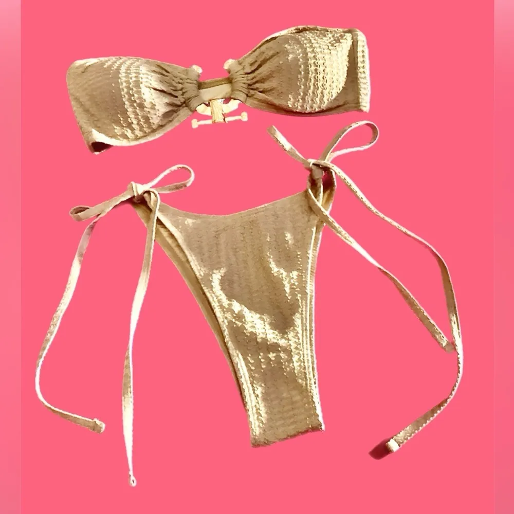 NWT ZAFUL Tan Metal Ring Bandeau Bikini Ties on the Sides 2 Piece Swimsuit - Image 2