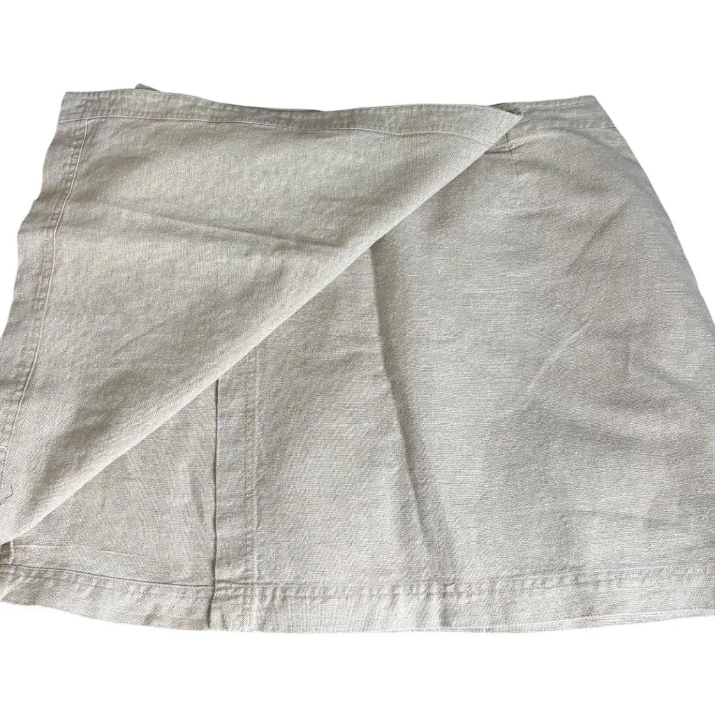 J Jill Linen Blend Full Wrap Skirt Size 18 Beige Short Unlined Pocket Button Tan - Image 2