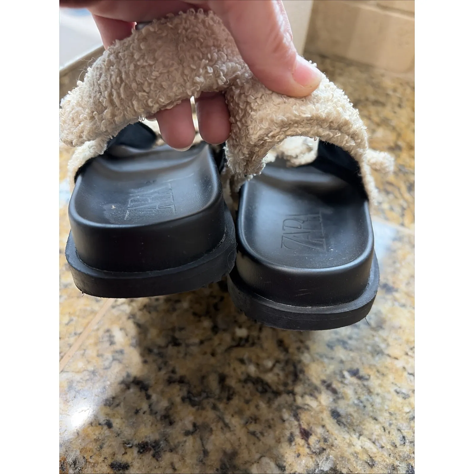 ZARA Beige Sherpa Faux Fur Lined Strap Buckle Sandals Shoes Unisex Womens 39 / 9 - Image 12