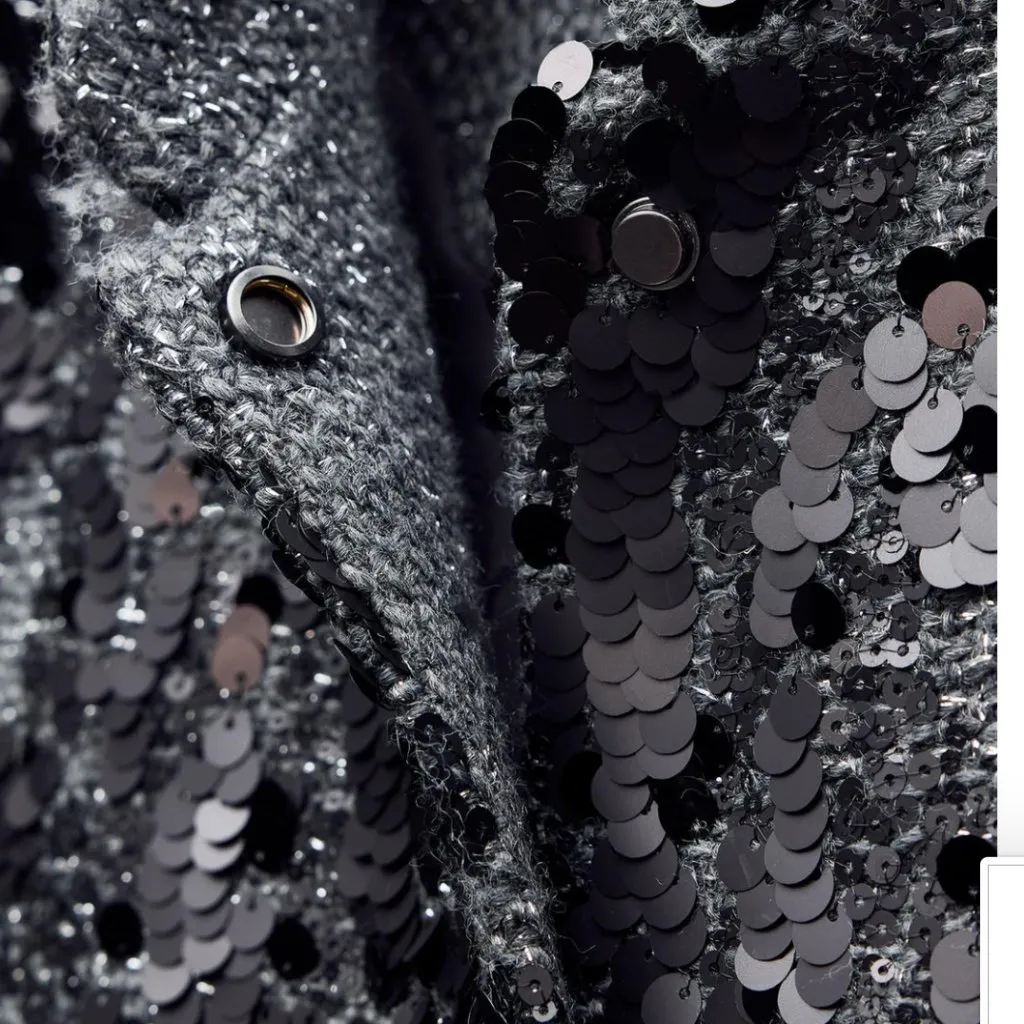 NWOT ZARA All Over Heavy Sequins Bloggers Fave Jacket / Blazer Black Medium Wool - Image 5