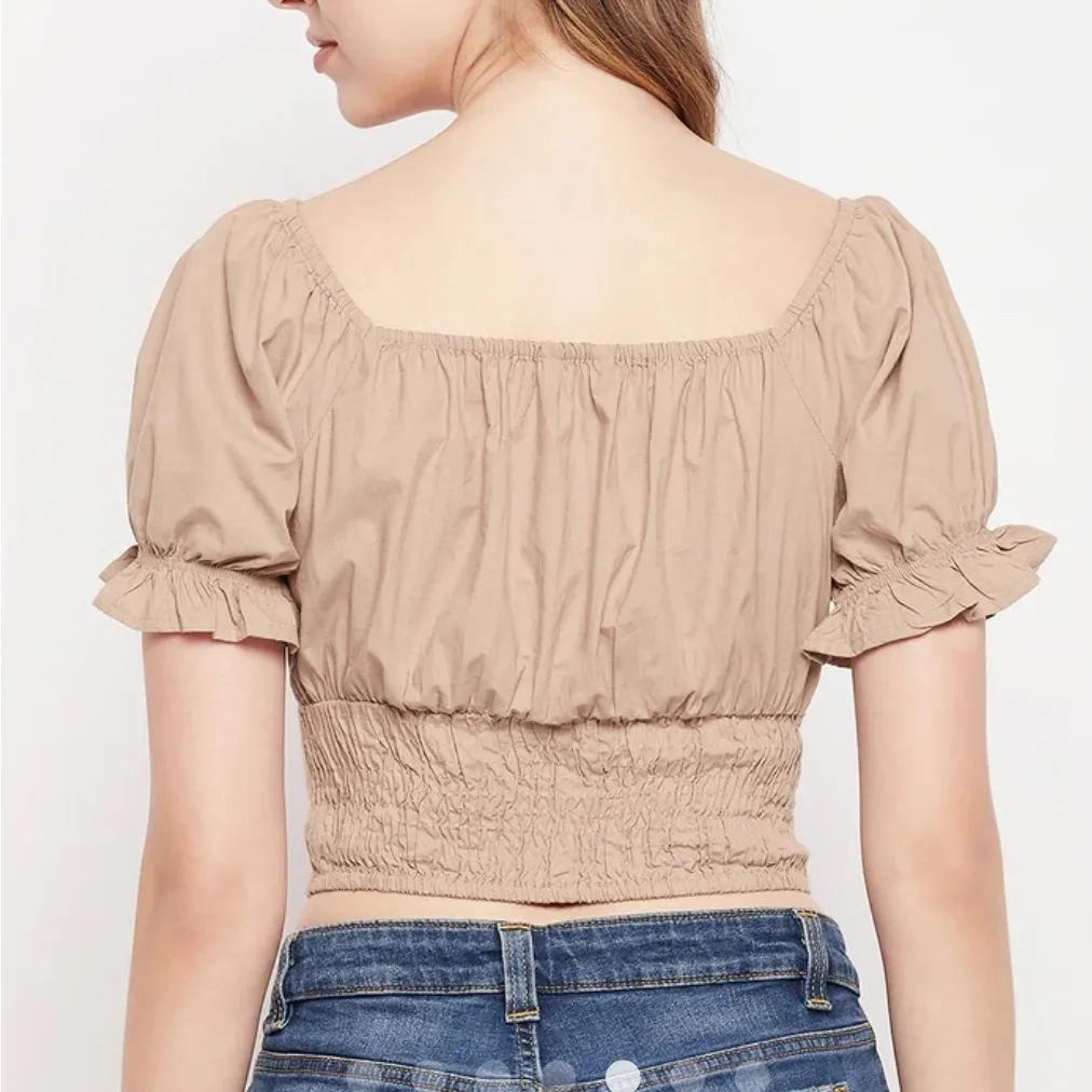 Sim & Sam  tan off the shoulder crop top - Image 4