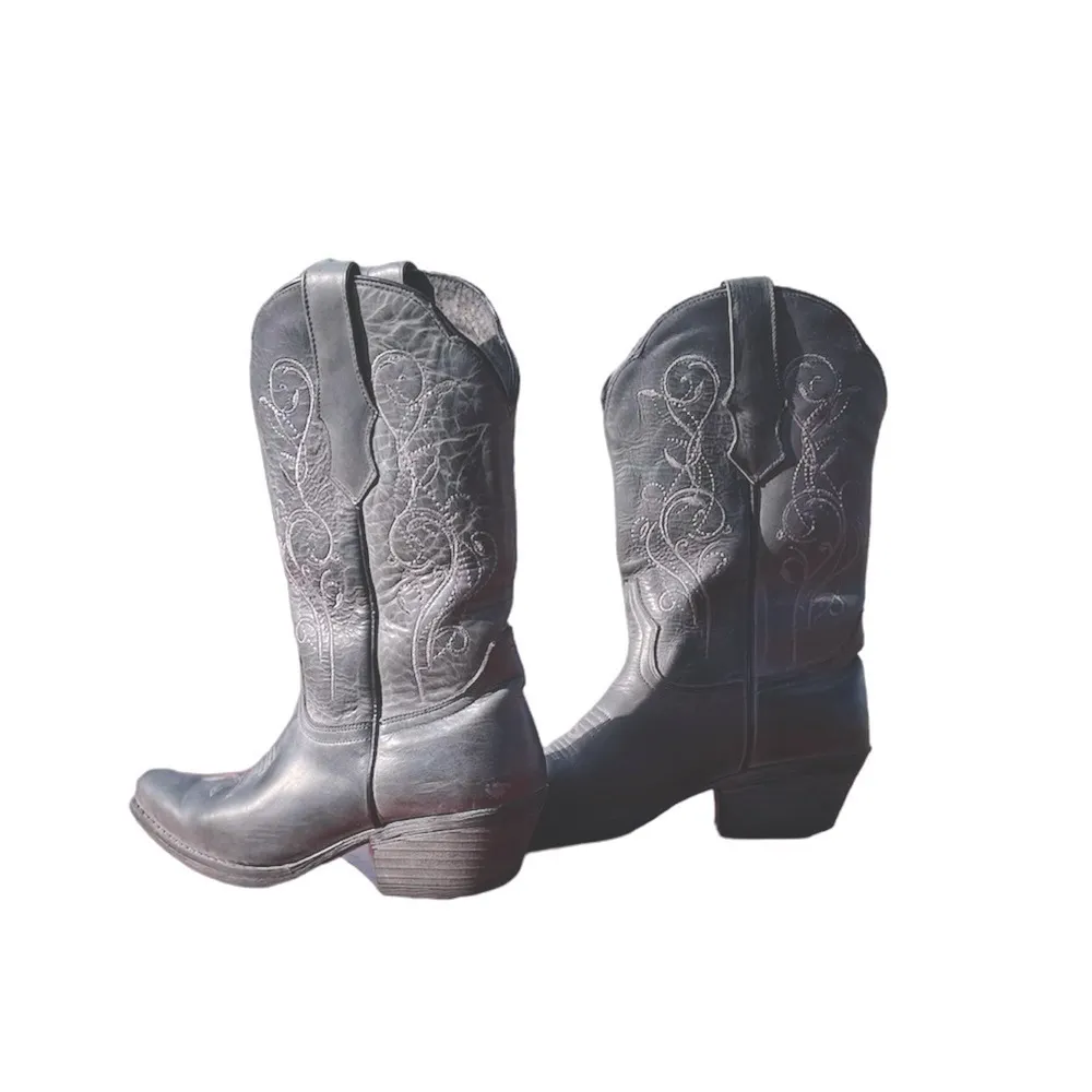 Sterling River 6.5 Gray Leather Cowgirl Western Boots Embroidered Mexico SRC 516 - Image 2