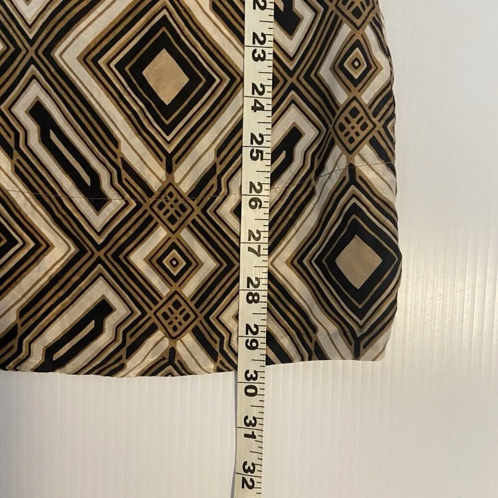 Geometric Print Dress Short‎ Sleeve V Neck Brown Black White Mini Retro Preppy Size XS - Image 9