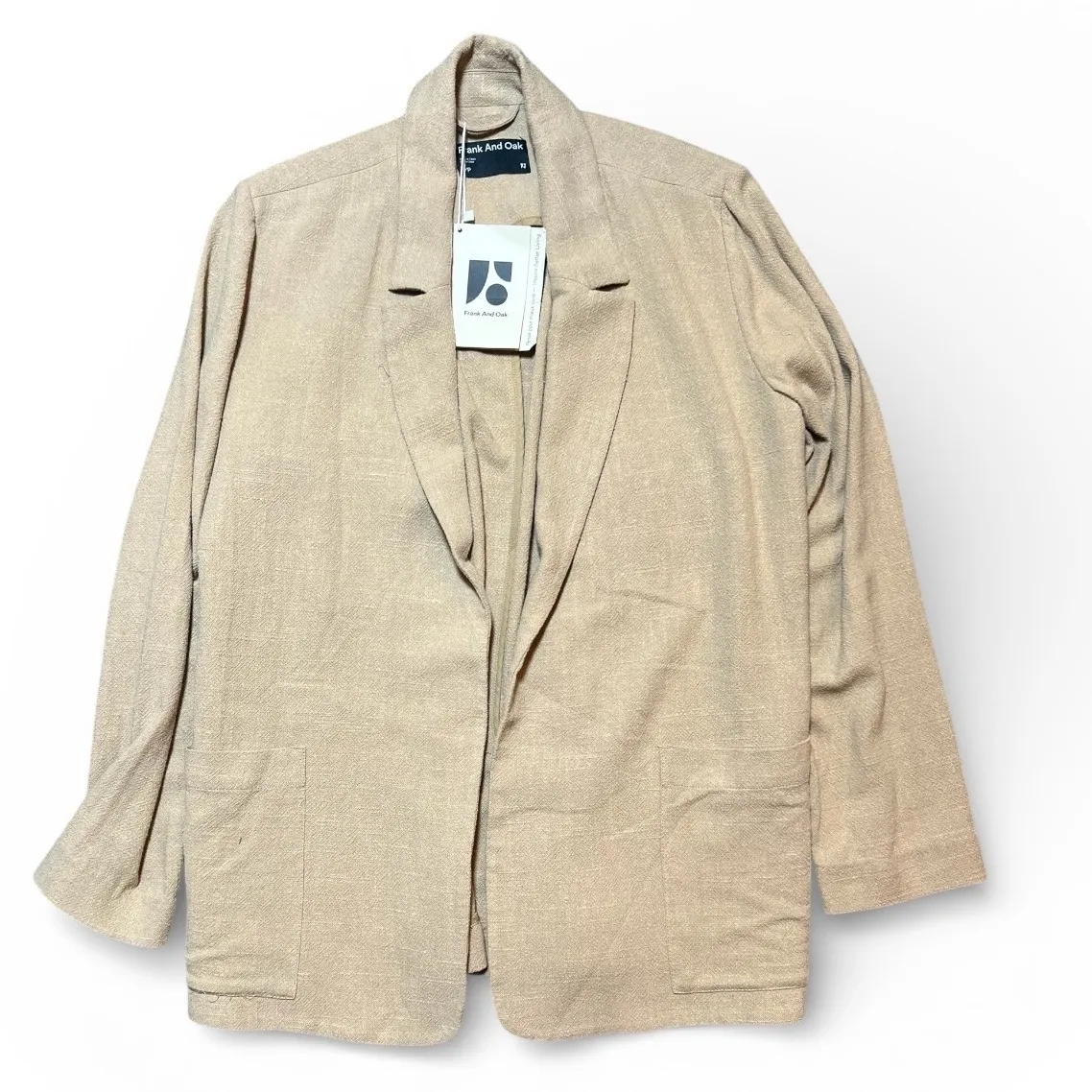 Frank And Oak The Fluid Blazer Linen Tan Womens Size Small Cardigan Open Front - Image 1